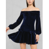 Elegant velvet off-shoulder lantern sleeve dress for women