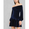 Elegant velvet off-shoulder lantern sleeve dress for women