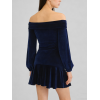 Elegant velvet off-shoulder lantern sleeve dress for women